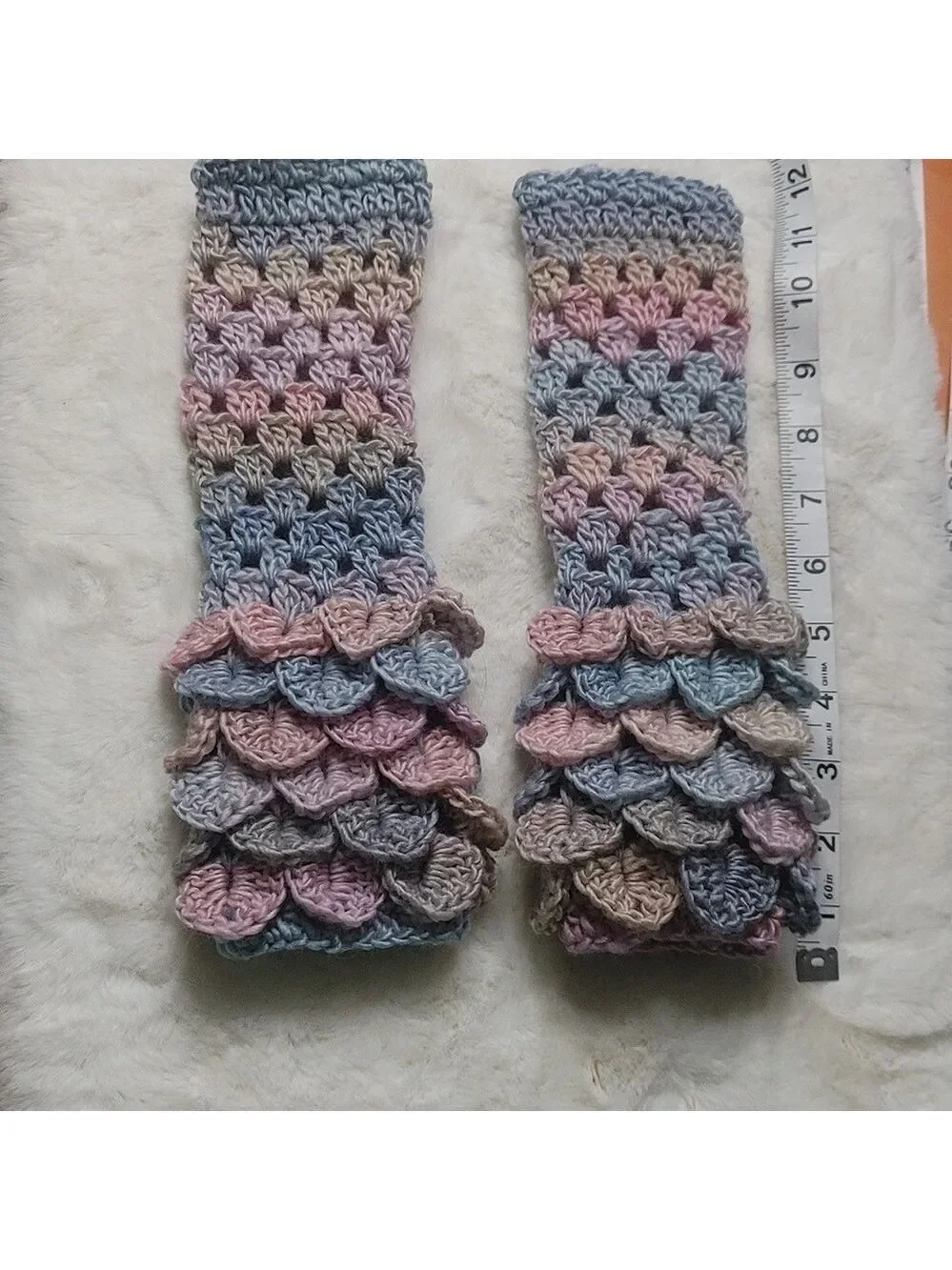 Wool/Viscose Handmade Fingerless Dragonscale Texting Gloves Pastel Rainbow